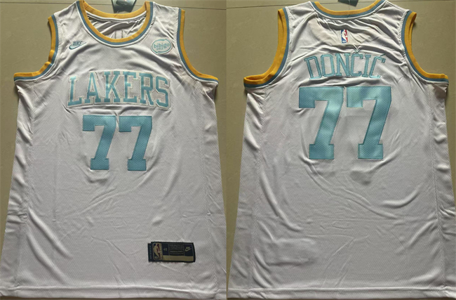 Men's White Los Angeles Lakers #77 Luka Dončić 2025 Classic Edition Stitched Basketball Jersey